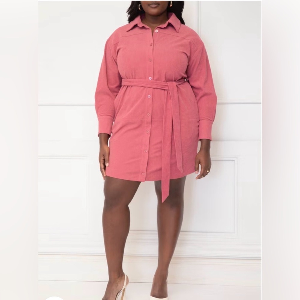 Eloquii Elements Corduroy Belted Shirtdress in Rose Mauve Size 20